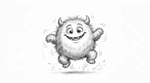Playful Furry Monster Pencil Sketch