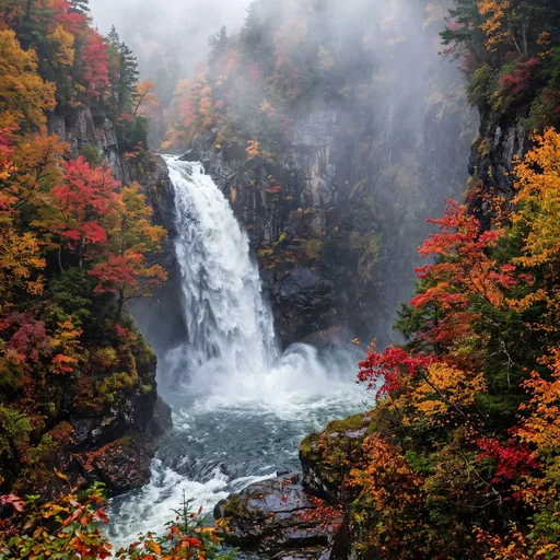 Misty Autumn Canyon Plunge Waterfall