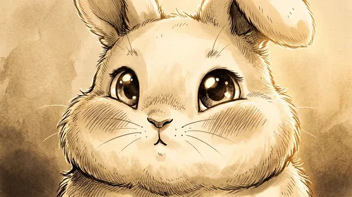 Sepia Ink Illustration of Cute Bunny Face