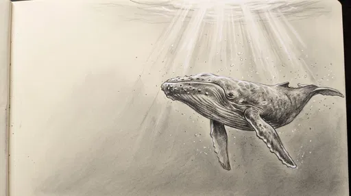 Pencil Drawing of Humpback Whale Underwater
