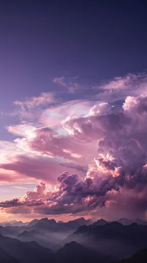 Iridescent Purple Clouds Over Mountain Range