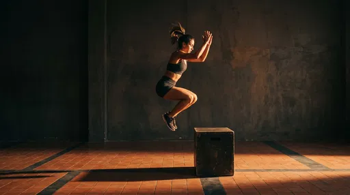 Woman Performing Box Jump in Studio