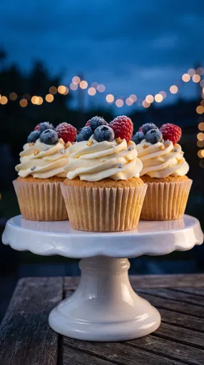 Berry Cupcakes on White Cake Stand