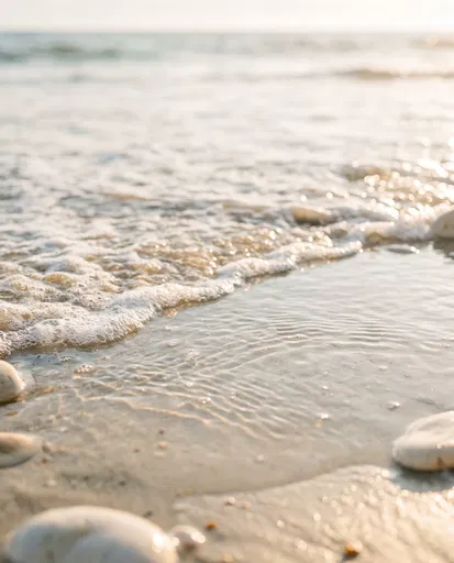 Golden Hour Ocean Foam on Sandy Shore