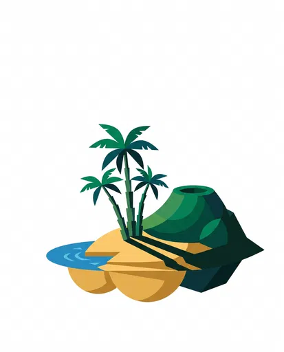 Geometric Tropical Island With Volcano Illustration