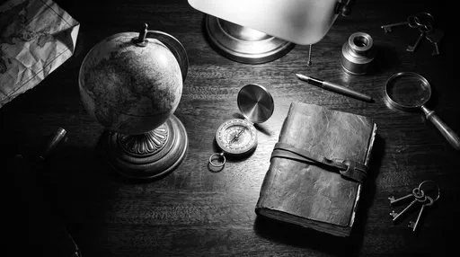 Vintage Globe and Compass on Dark Desk