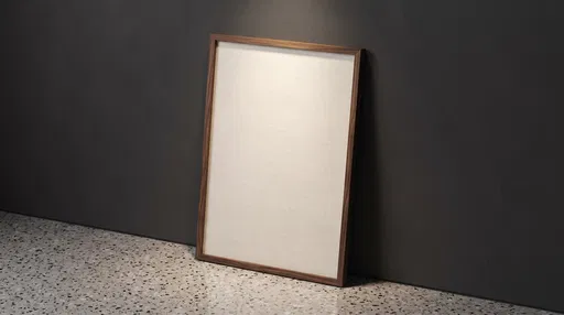 Blank Walnut Frame Leaning Against Dark Wall