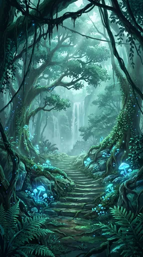 Enchanted Forest Path With Glowing Mushrooms