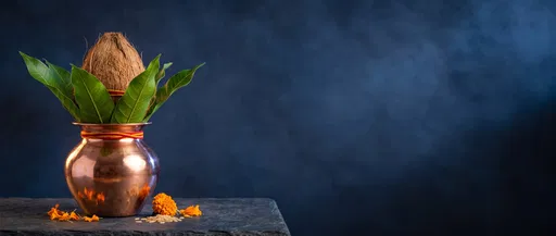 Copper Kalasha Pot With Coconut and Leaves