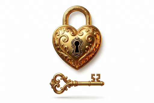 Ornate Golden Heart Padlock and Key