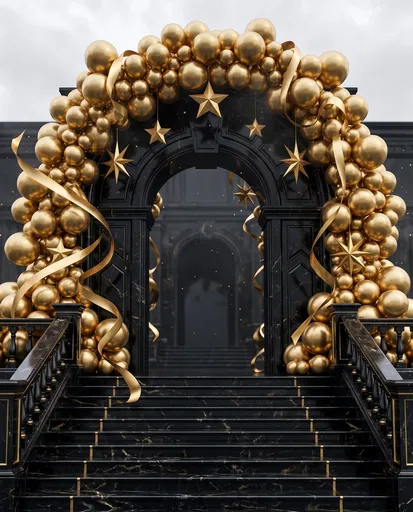 Black Marble Archway With Gold Balloons