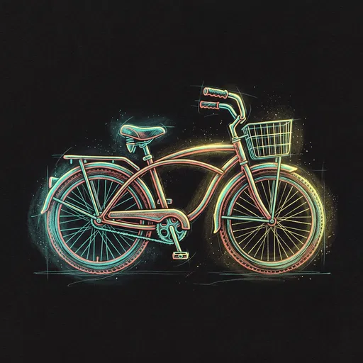 Neon Chalk Vintage Cruiser Bicycle Drawing