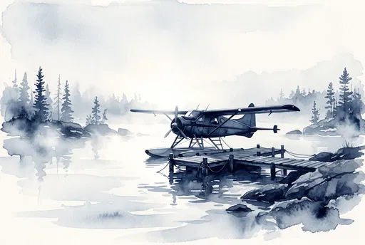 Indigo Watercolor Bush Floatplane at Dock