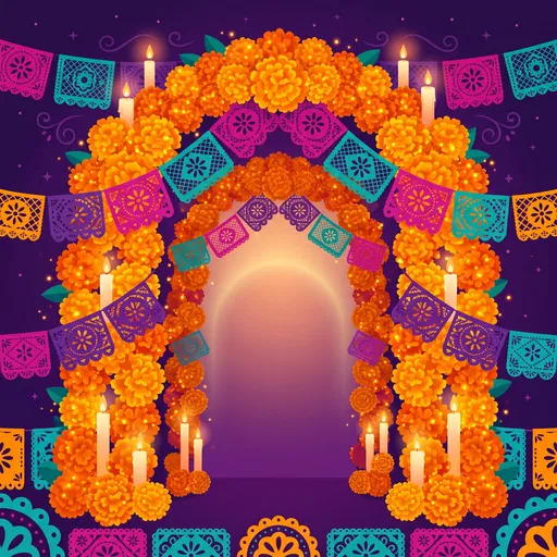 Festive Marigold Archway and Banners Illustration
