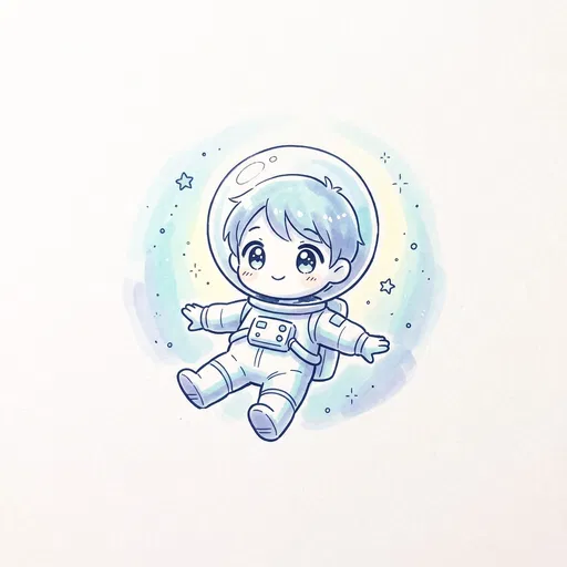 Cute Chibi Astronaut Floating Illustration