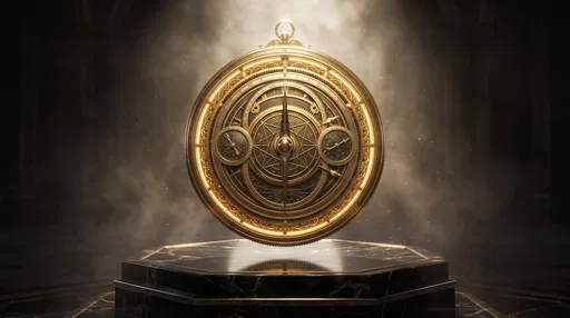 Floating Golden Astrolabe Compass on Pedestal