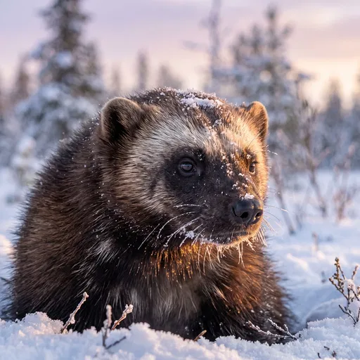 Wolverine Portrait in Morning Snow