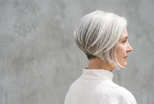 Mature Woman With Silver Wedge Haircut