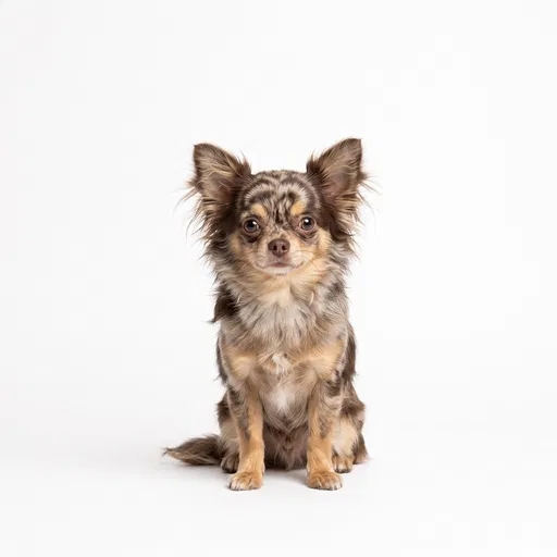 Long-Haired Chocolate Merle Chihuahua Studio Portrait