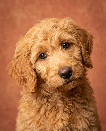 Studio Portrait of Goldendoodle Puppy