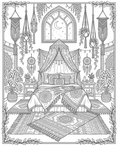 Bohemian Bedroom Adult Coloring Page