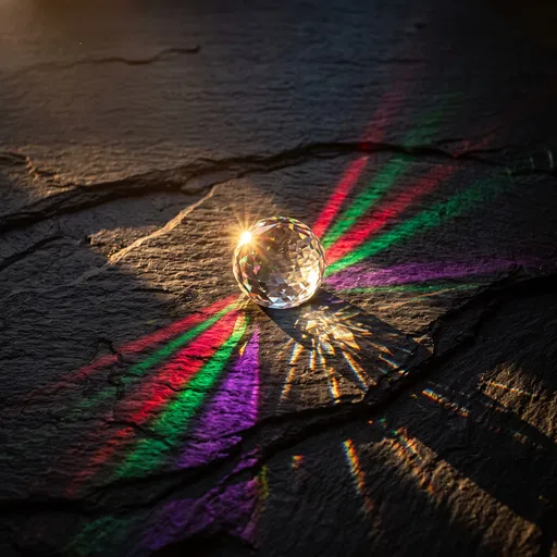 Crystal Sphere Casting Rainbow Rays on Slate