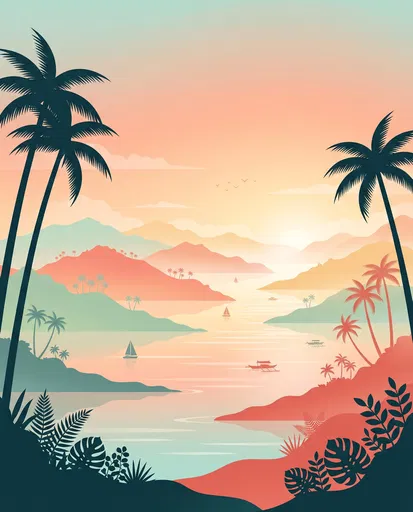 Pastel Tropical Archipelago Dawn Illustration