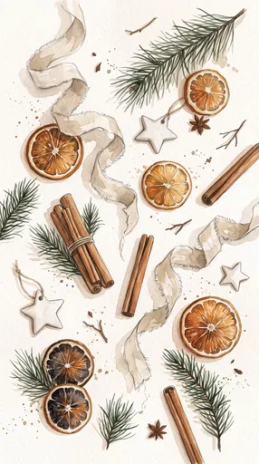 Rustic Watercolor Christmas Flat Lay Illustration