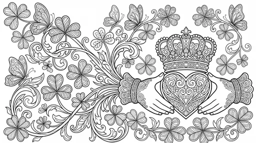 Ornate Claddagh and Shamrock Coloring Page