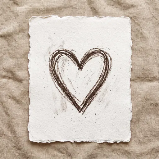 Rustic Charcoal Heart Sketch on Handmade Paper