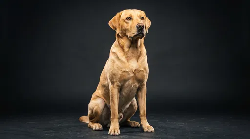 Golden Labrador Sitting on Dark Background