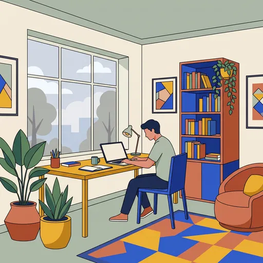 Vector Illustration of Student Working at Desk