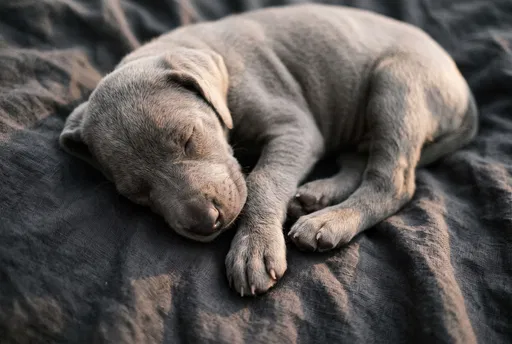 Sleeping Gray Puppy on Dark Linen