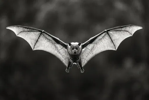 Monochrome Flying Fox in Mid-Flight