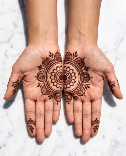 Symmetrical Henna Mandala on Open Palms