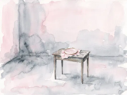 Watercolor Workbench With Pink Embroidery Hoop