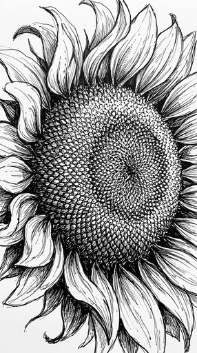 Black Ink Sunflower Head Sketch