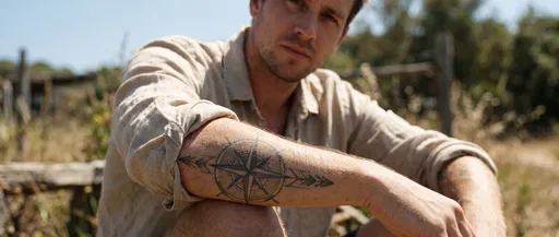 Man With Compass Forearm Tattoo Outdoors