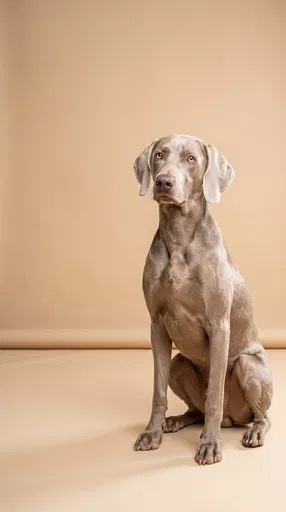 Weimaraner Dog Studio Portrait on Beige