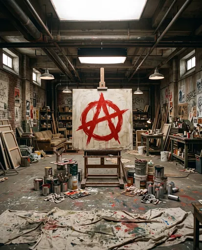 Anarchy Symbol Canvas in Underground Art Studio