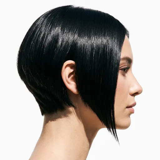 Side Profile of Glossy Black Bob Haircut