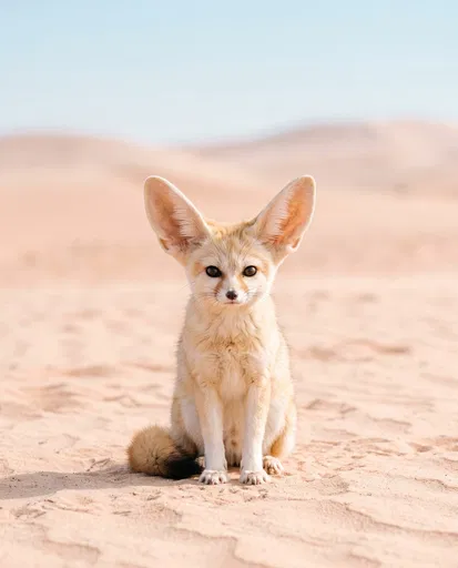 Fennec Fox Sitting on Desert Sand