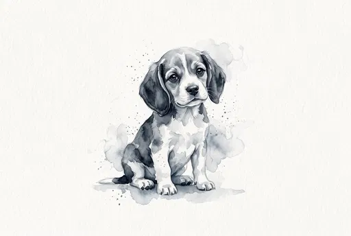 Monochrome Watercolor Beaglier Puppy Illustration