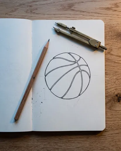 Basketball Outline Sketch in Open Notebook
