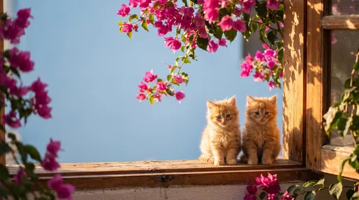 Two Ginger Kittens on Sunlit Windowsill
