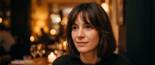 Brunette Woman with Bob in Bistro