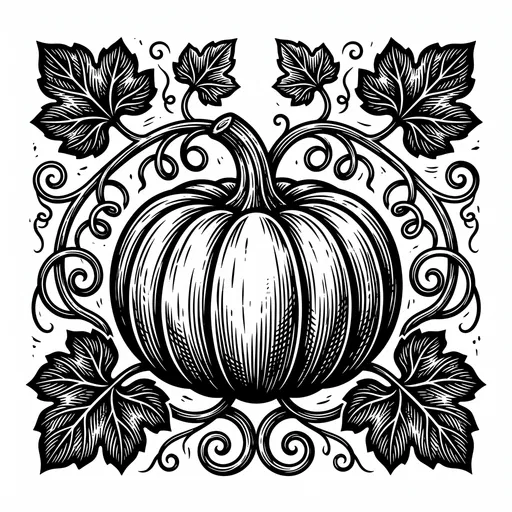 Black and White Woodcut Pumpkin Illustration