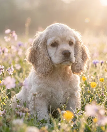 Cream Cocker Spaniel Puppy in Meadow
