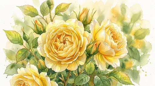 Watercolor Yellow Garden Roses Illustration