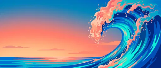 Stylized Ocean Wave Sunset Illustration
